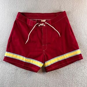 Vintage Towncraft JCPenney Mens Red Striped Swim Trunks Board Shorts Size 34